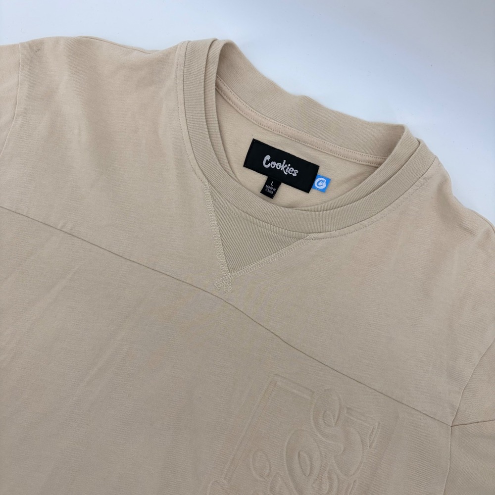 Cookies T-Shirt Mens L Tan Embossed Logo Short Sleeve Streetwear Beige Tee